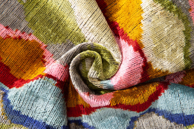Luxury Handmade Silk Velvet Throw Pillow - 16x24 In, Multicolored Geometric Design With Down Feather Insert