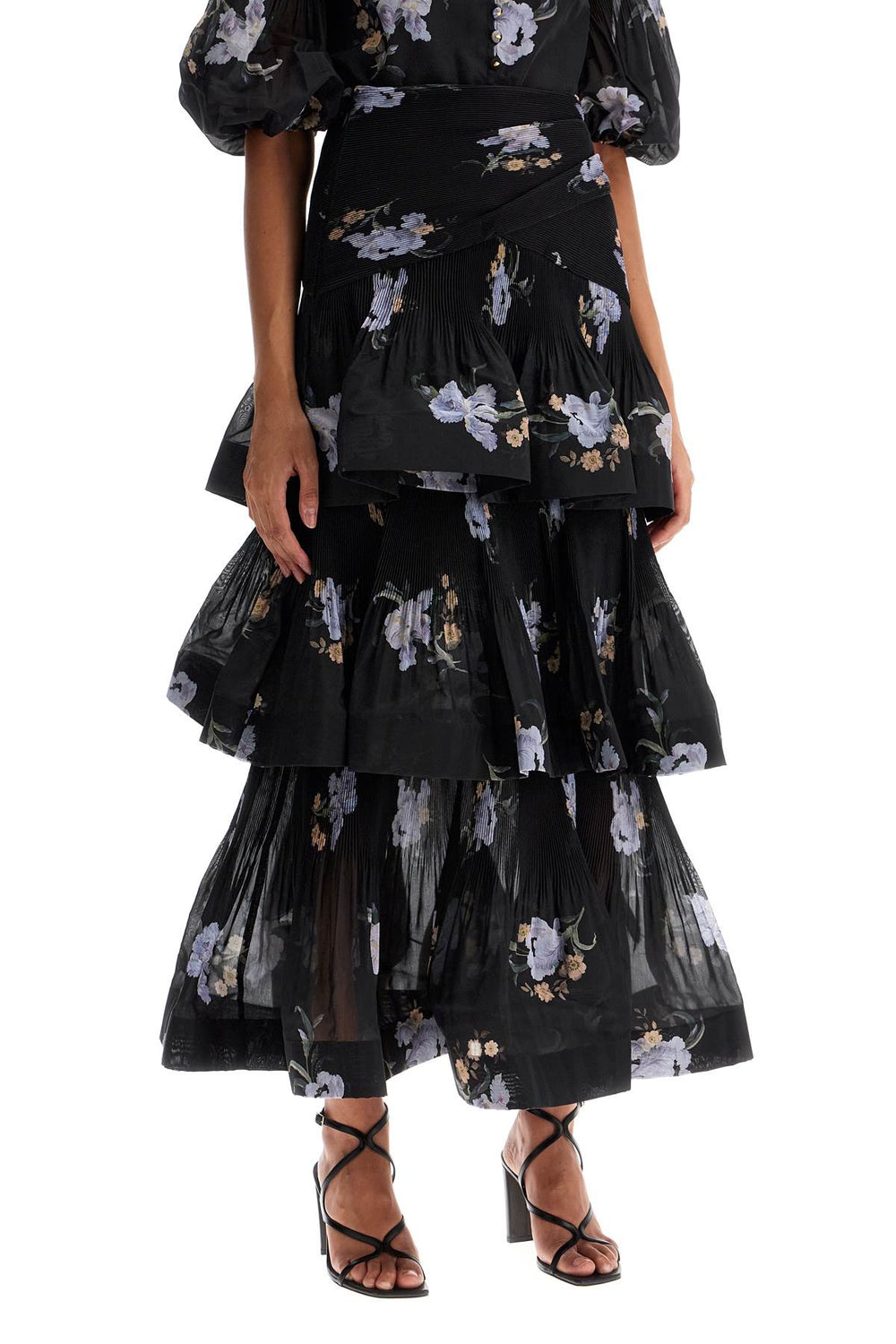 Zimmermann Floral Pleated Tiered Skirt