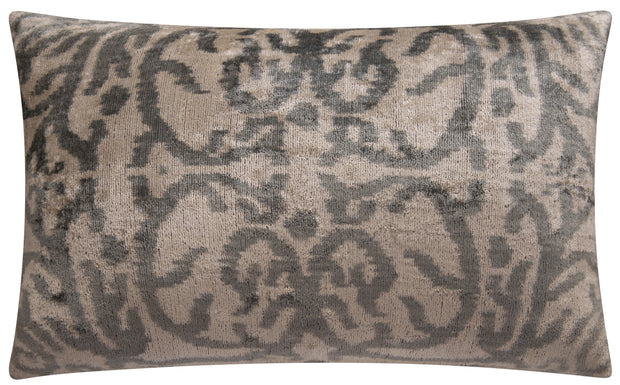 Elegant Handmade Silk Velvet Throw Pillow - 16x24, Taupe And Gray Luxury Cushion With Down Feather Insert