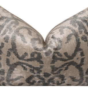 Elegant Handmade Silk Velvet Throw Pillow - 16x24, Taupe And Gray Luxury Cushion With Down Feather Insert