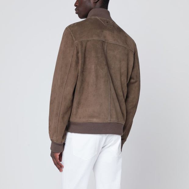 Salvatore Santoro Brown Suede Leather Zip Bomber