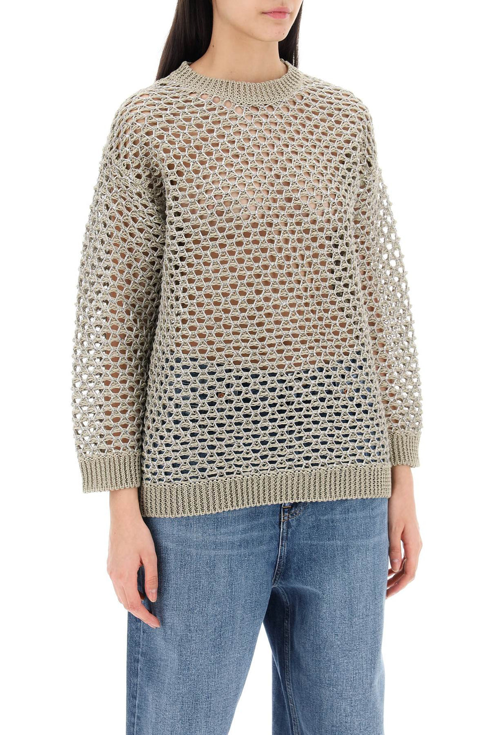 Valentino Garavani Sequin Embellished Open Knit Sweater