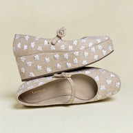 Larroude Blair Flatform In Raw Linen And Daisy Embroidery
