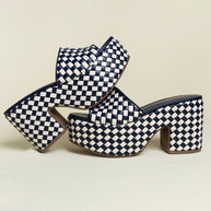 Larroude Miso Platform Sandal In Navy And Ivory Leather