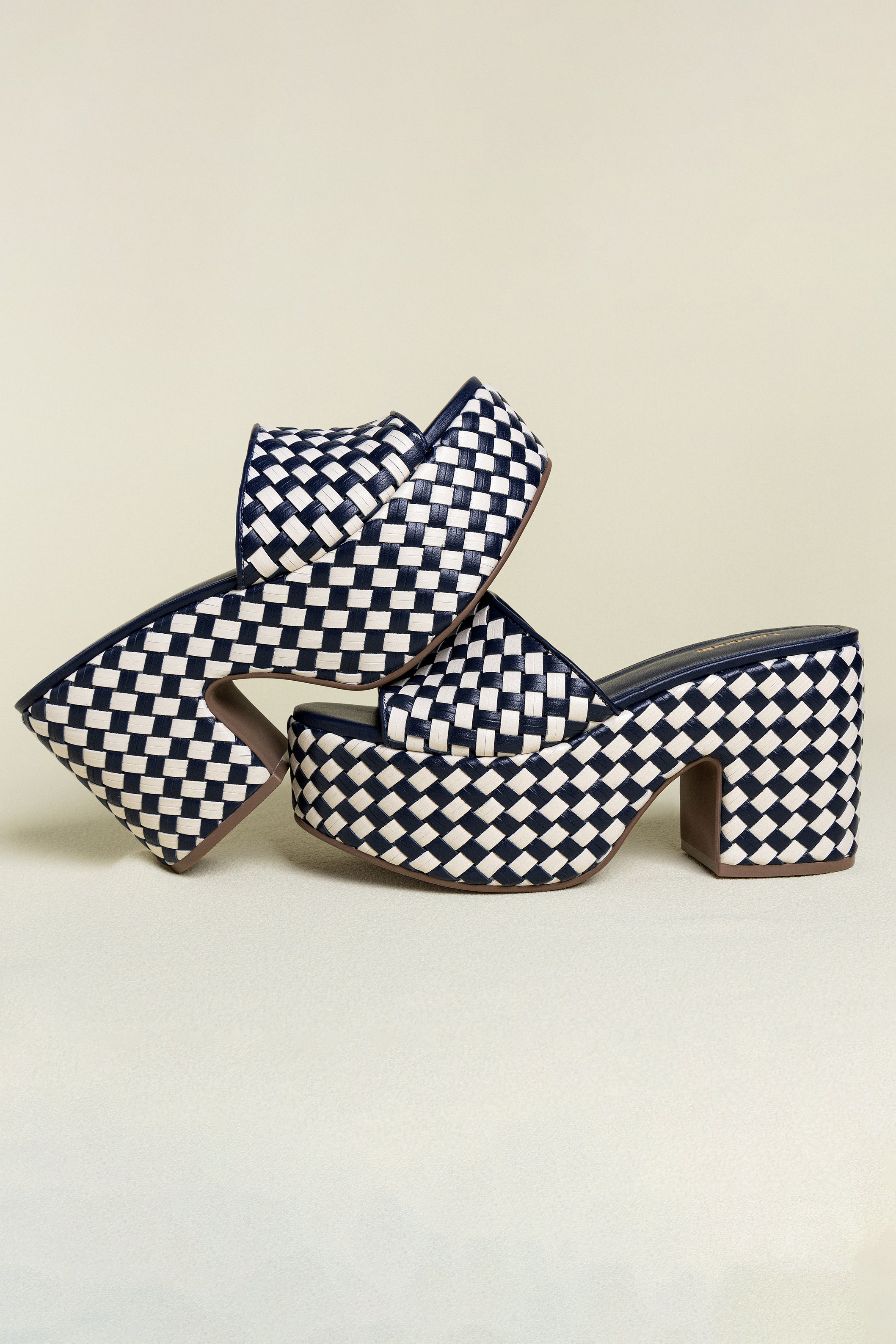 Larroude Miso Platform Sandal In Navy And Ivory Leather