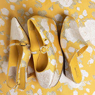 Larroudé X Markarian Venice Wedge In Yellow Floral Brocade