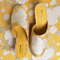 Larroudé X Markarian Venice Wedge In Yellow Floral Brocade
