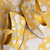 Larroudé X Markarian Blair Flatform In Yellow Floral Brocade
