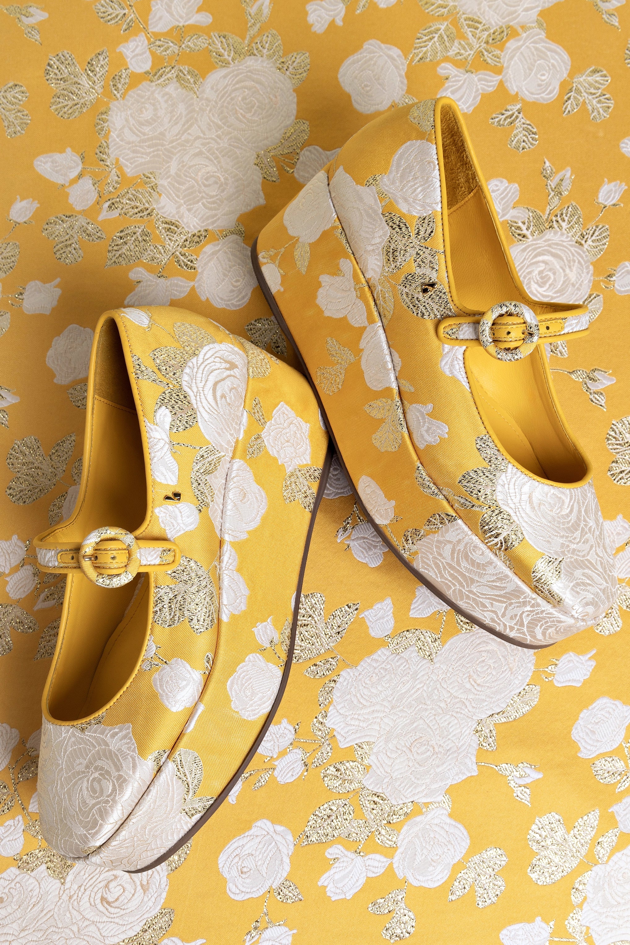 Larroudé X Markarian Blair Flatform In Yellow Floral Brocade