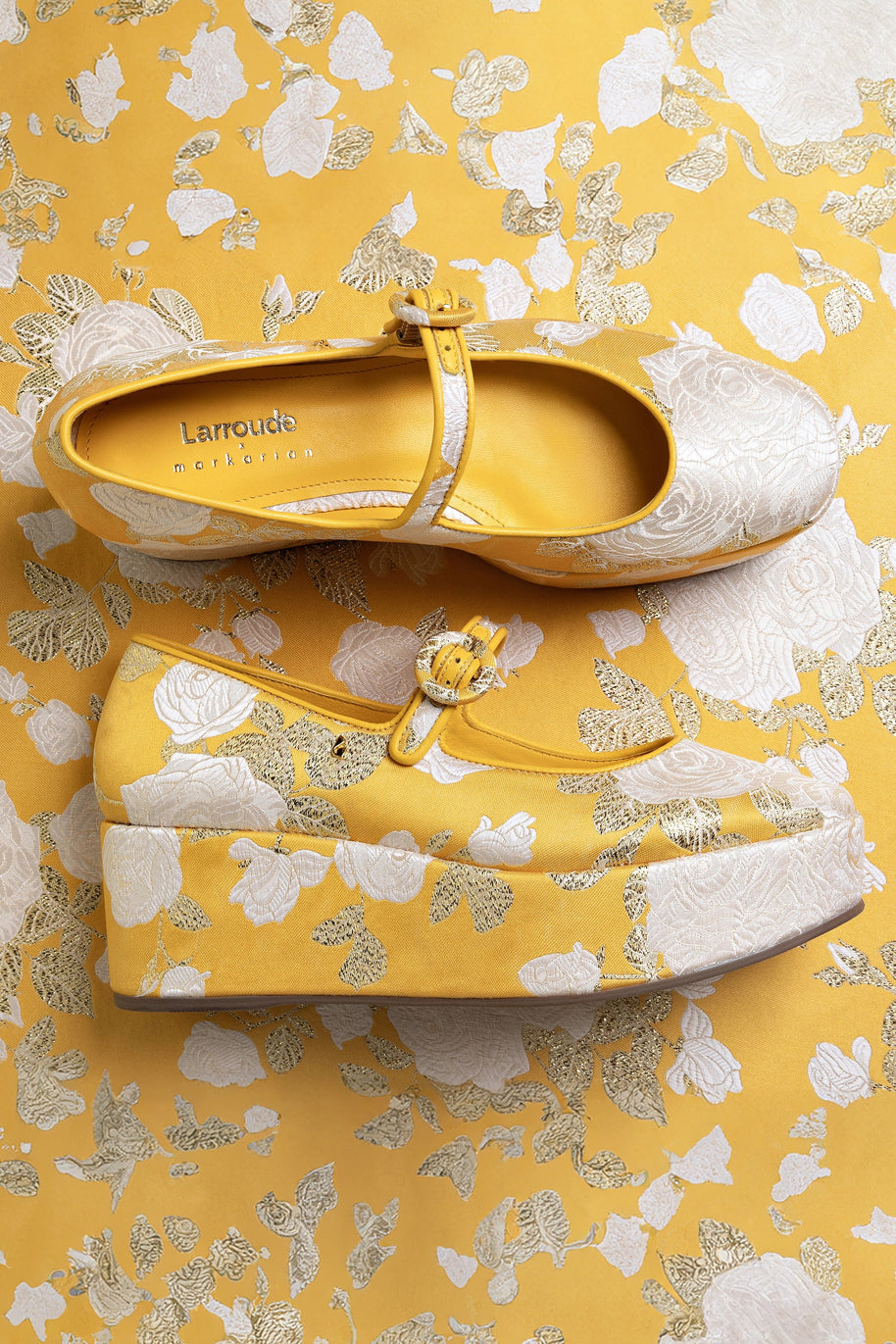 Larroudé X Markarian Blair Flatform In Yellow Floral Brocade
