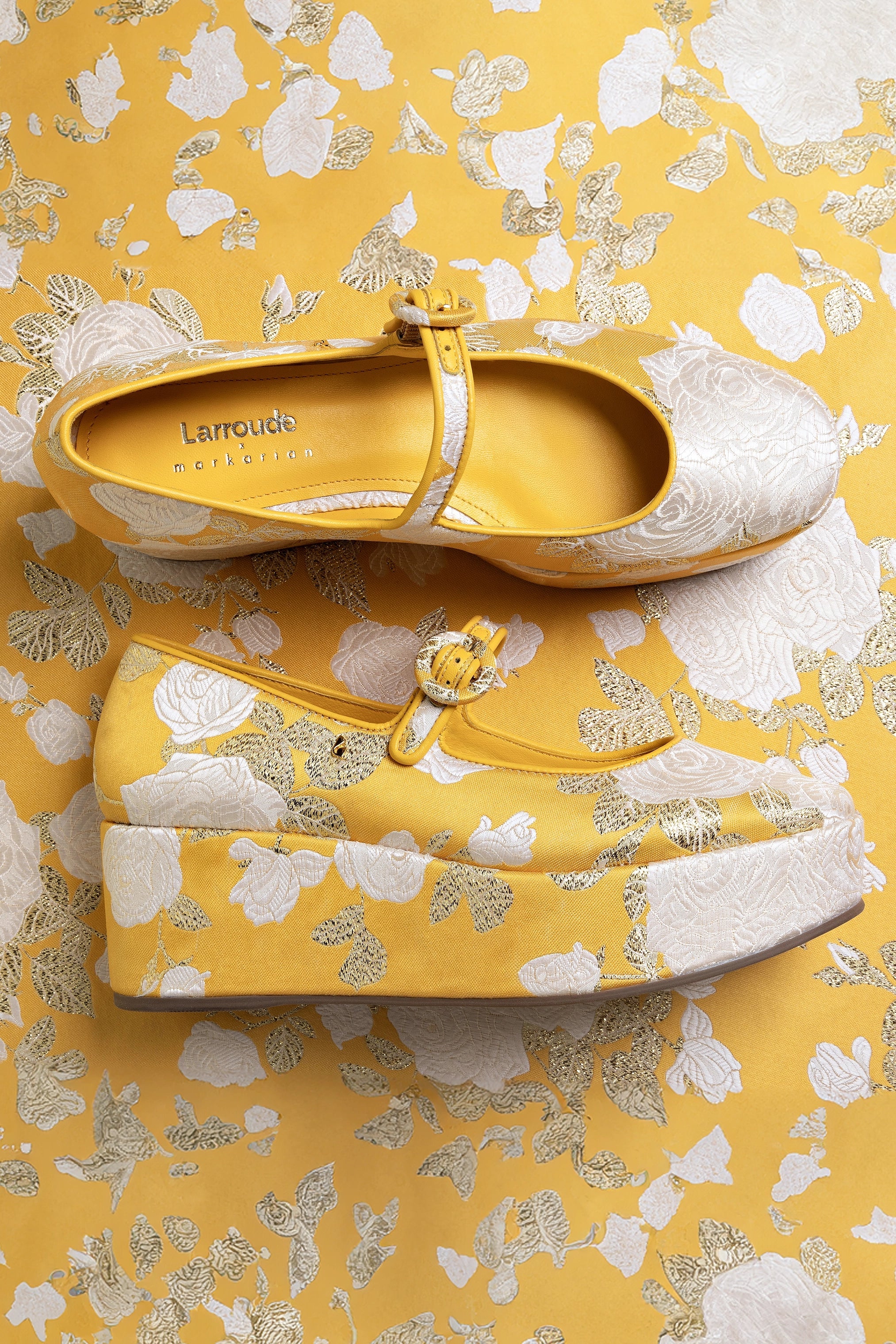Larroudé X Markarian Blair Flatform In Yellow Floral Brocade