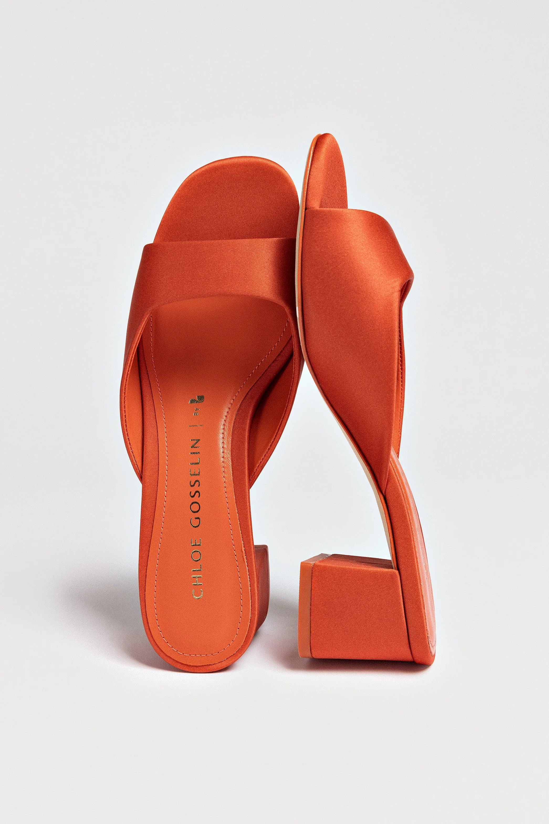 Larroude Chloe Gosselin By Larroudé Anah Mule In Orange Sunrise Satin