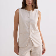 Reistor Cotton Tweed Vest Jacket Set In Cream