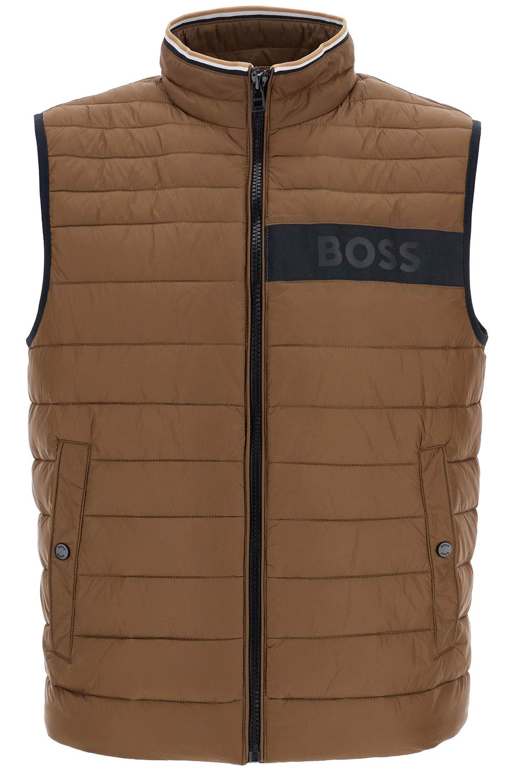 Boss Quilted Green Vest In Recycled Polyester With Zipper