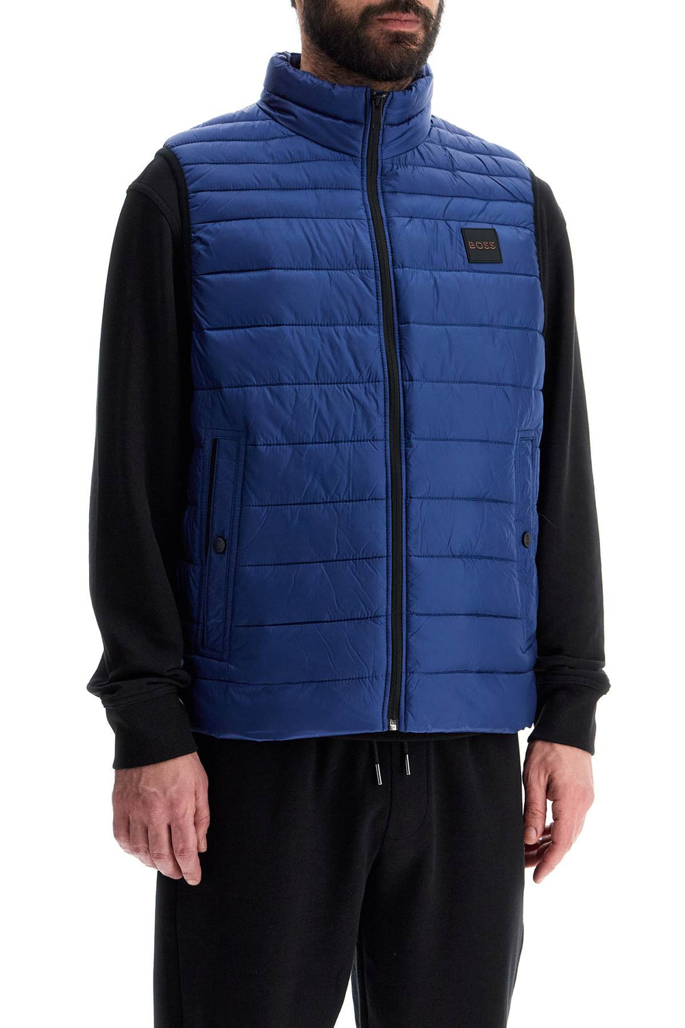 Boss Blue Quilted Padded Gilet With High Collar