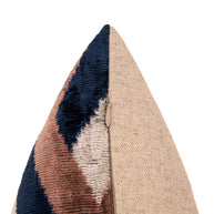 Handmade Geometric Silk Velvet Throw Pillow - 16x24, Navy And Taupe Chevron Pattern With Down Feather Insert