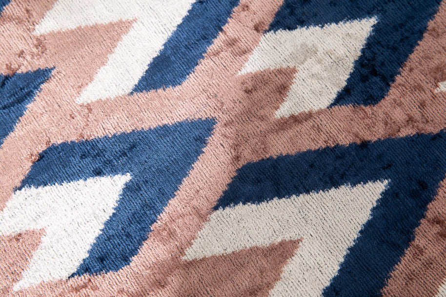 Handmade Geometric Silk Velvet Throw Pillow - 16x24, Navy And Taupe Chevron Pattern With Down Feather Insert