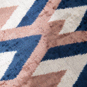 Handmade Geometric Silk Velvet Throw Pillow - 16x24, Navy And Taupe Chevron Pattern With Down Feather Insert