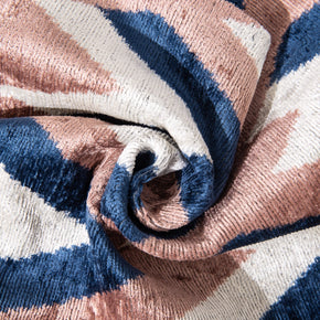 Handmade Geometric Silk Velvet Throw Pillow - 16x24, Navy And Taupe Chevron Pattern With Down Feather Insert