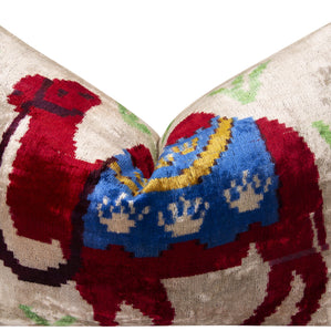 Handmade Silk Velvet Camel Design Throw Pillow - 16x24, Multicolored Exotic Accent Pillow With Down Feather Insert