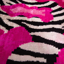 Bold Handmade Silk Velvet Throw Pillow - 16x24, Fuchsia And Black Abstract Animal Print With Down Feather Insert
