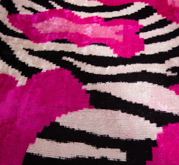 Bold Handmade Silk Velvet Throw Pillow - 16x24, Fuchsia And Black Abstract Animal Print With Down Feather Insert