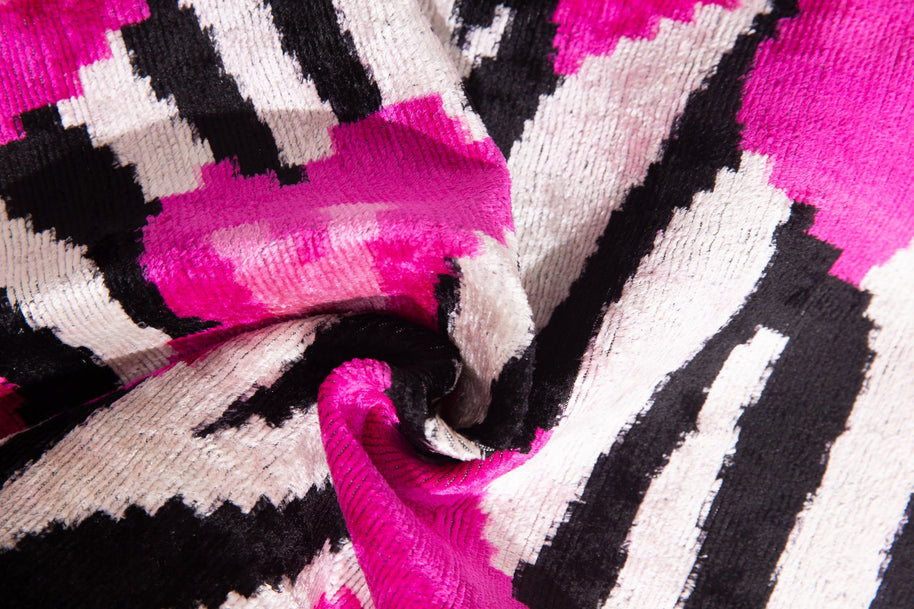 Bold Handmade Silk Velvet Throw Pillow - 16x24, Fuchsia And Black Abstract Animal Print With Down Feather Insert