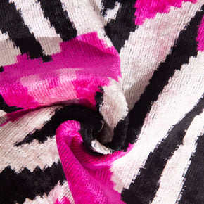 Bold Handmade Silk Velvet Throw Pillow - 16x24, Fuchsia And Black Abstract Animal Print With Down Feather Insert