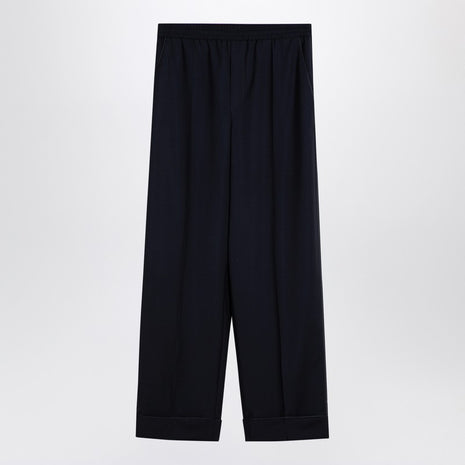 Valentino Navy Blue Wool Blend Wide Trousers