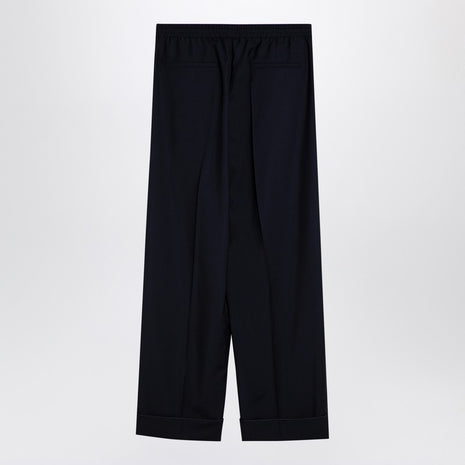 Valentino Navy Blue Wool Blend Wide Trousers