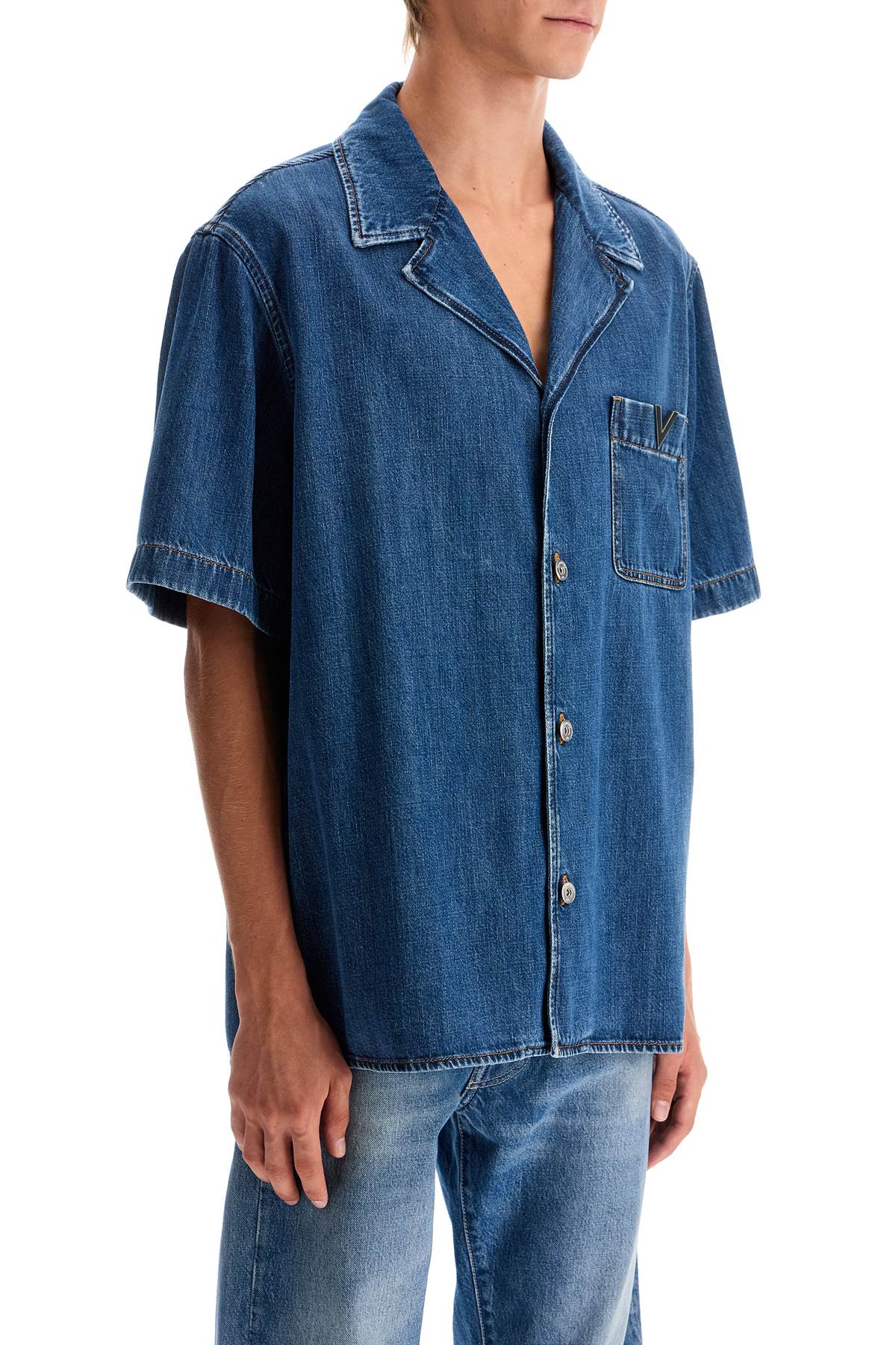 Valentino Garavani Denim Bowling Shirt For Men