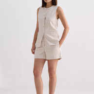 Reistor Cotton Tweed Vest Jacket Set In Cream