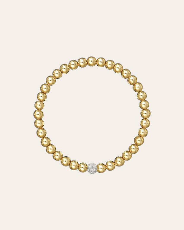 Zoe Lev 5mm Gold Bead Bracelet With Diamond Bead