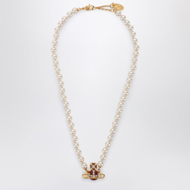 Vivienne Westwood Kitty Pearl Necklace With Gold Finish