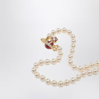 Vivienne Westwood Kitty Pearl Necklace With Gold Finish