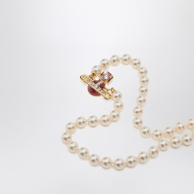 Vivienne Westwood Kitty Pearl Necklace With Gold Finish