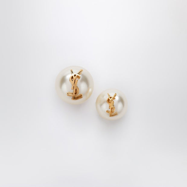 Saint Laurent Asymmetrical Earrings With Pearl And Cassandre Logo