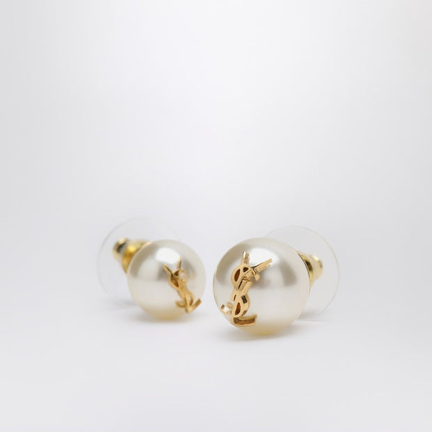 Saint Laurent Asymmetrical Earrings With Pearl And Cassandre Logo