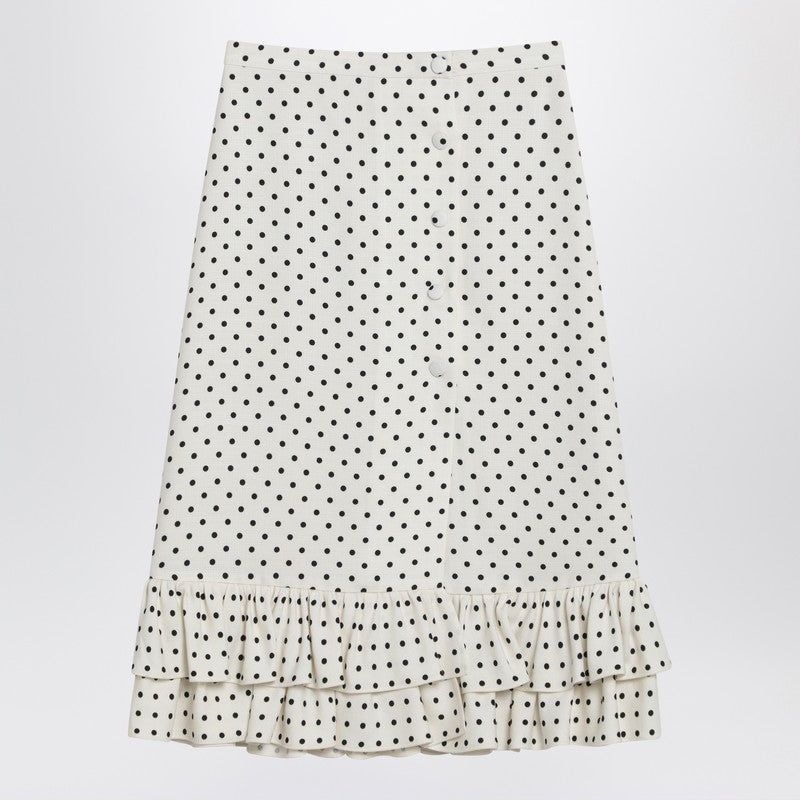 Valentino Ivory Polka-dot Skirt With Ruffles
