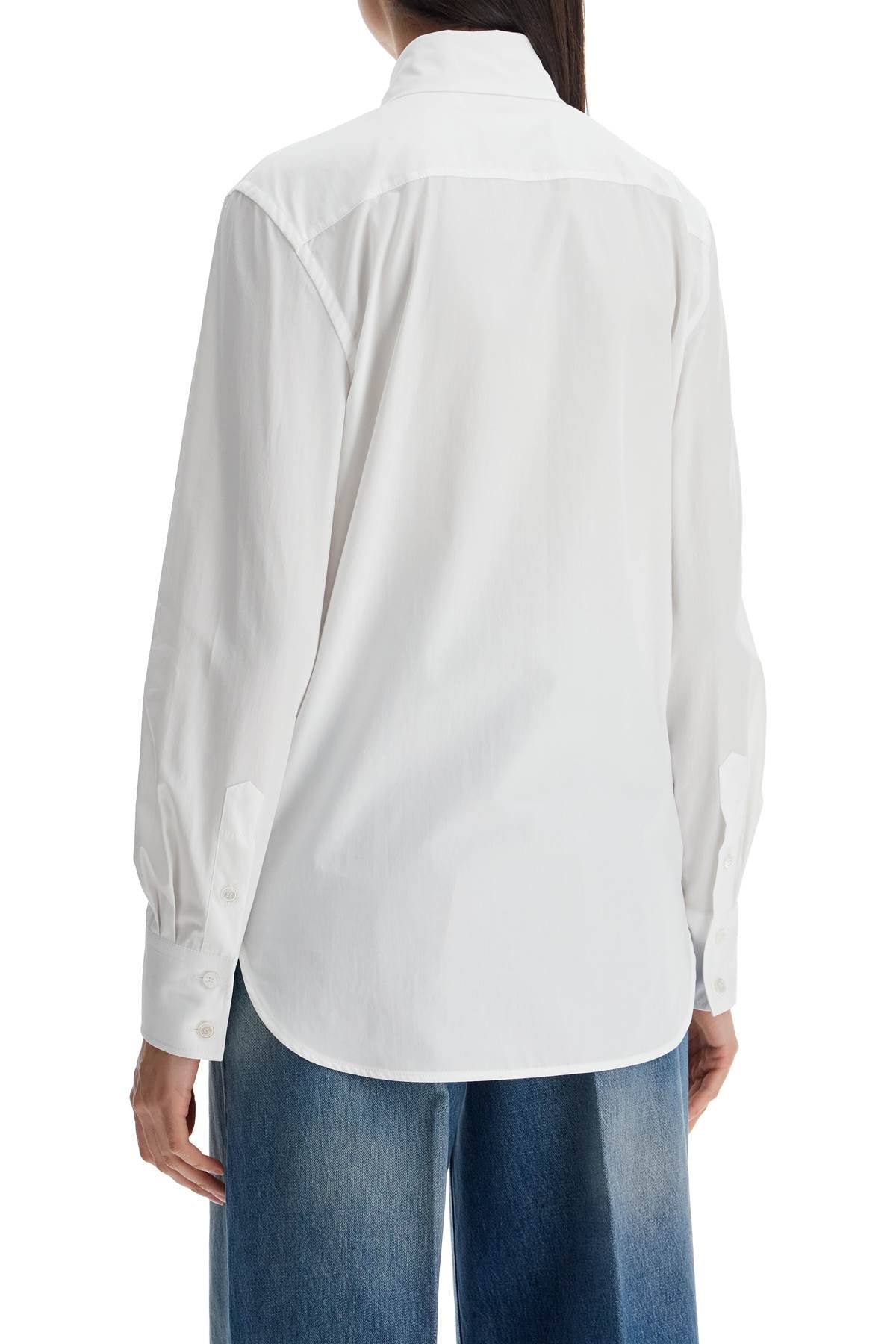 Valentino Garavani Structured Collar White Optical Long Sleeve Cotton Shirt