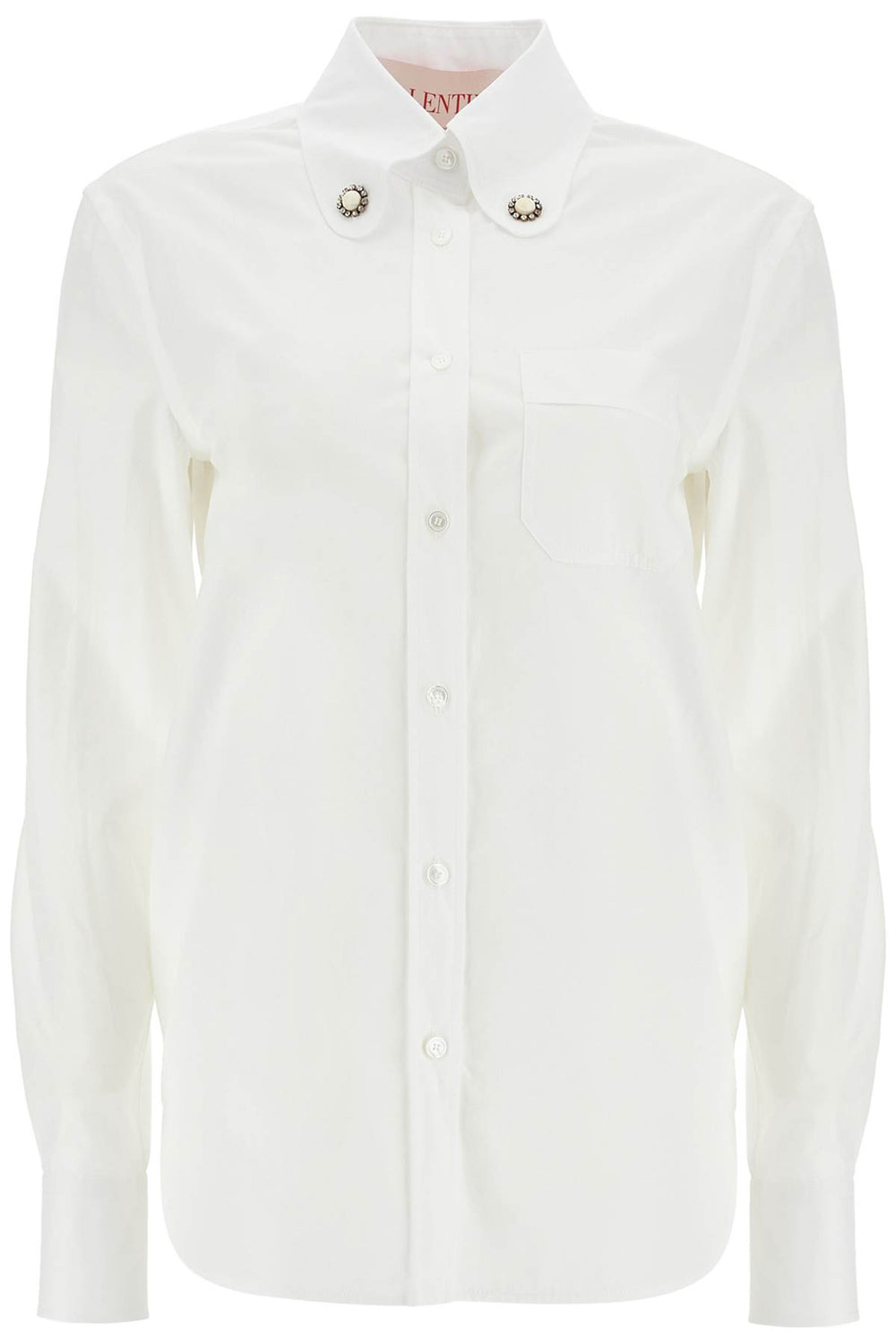 Valentino Garavani Structured Collar White Optical Long Sleeve Cotton Shirt