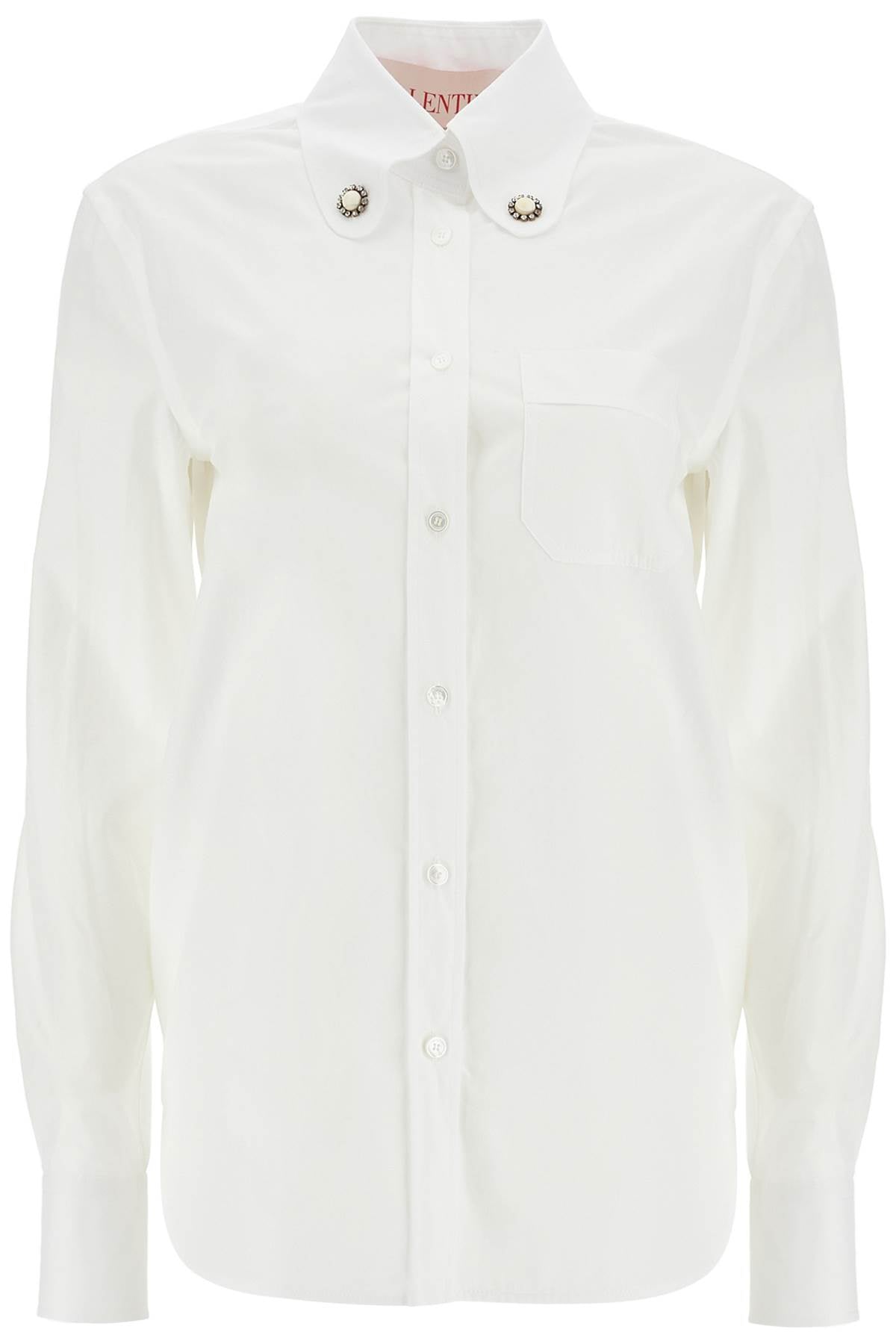 Valentino Garavani Structured Collar White Optical Long Sleeve Cotton Shirt