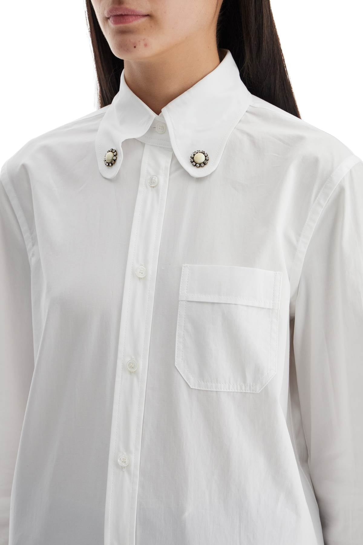 Valentino Garavani Structured Collar White Optical Long Sleeve Cotton Shirt