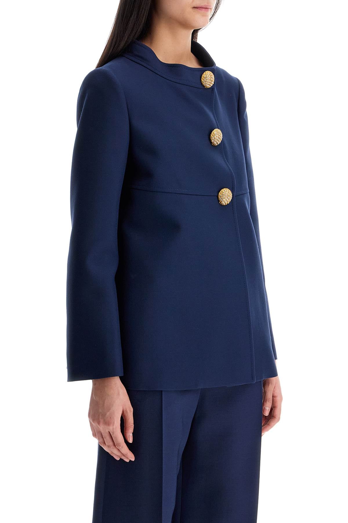 Valentino Garavani Slim Indigo Silk Jacket With Golden Buttons