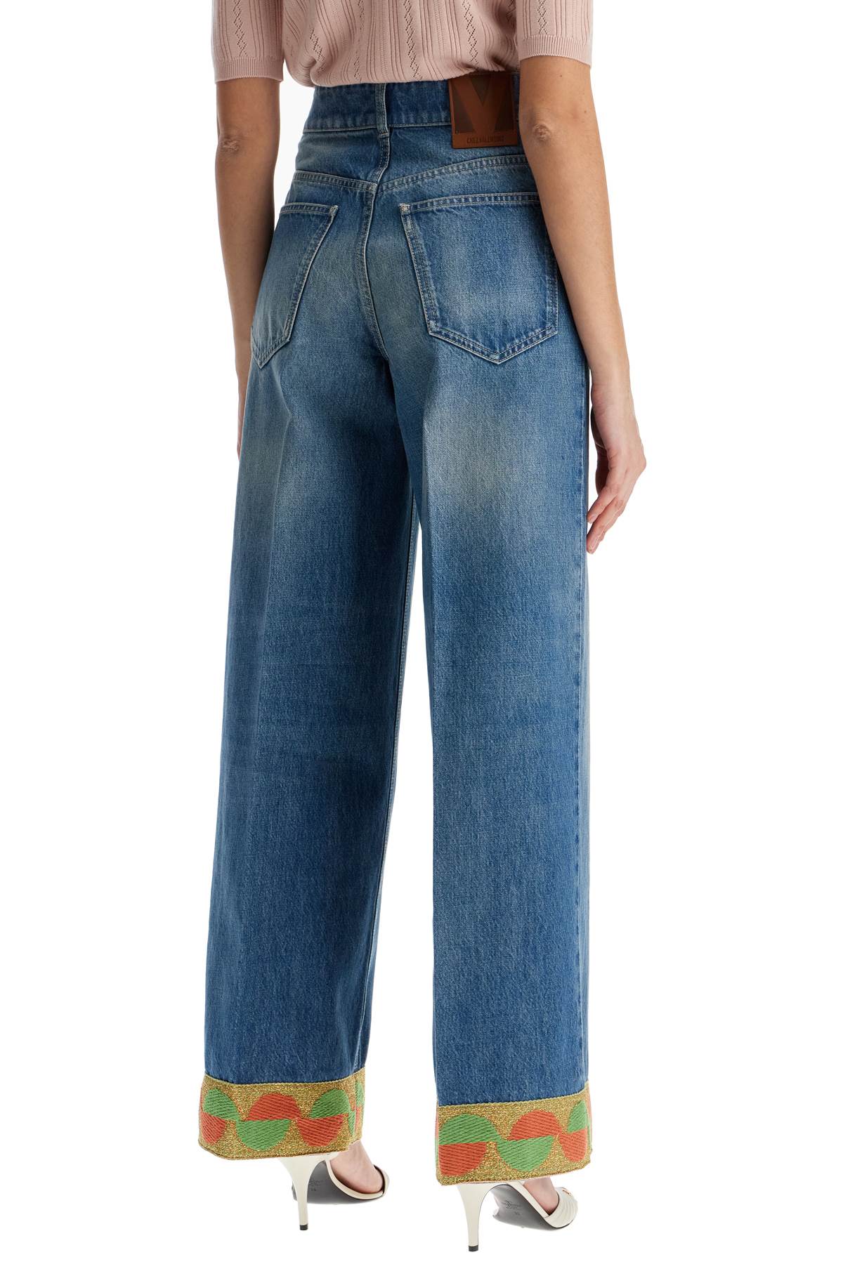 Valentino Garavani Wide Leg High Waist Jeans With Colorful Trim In Medium Blue