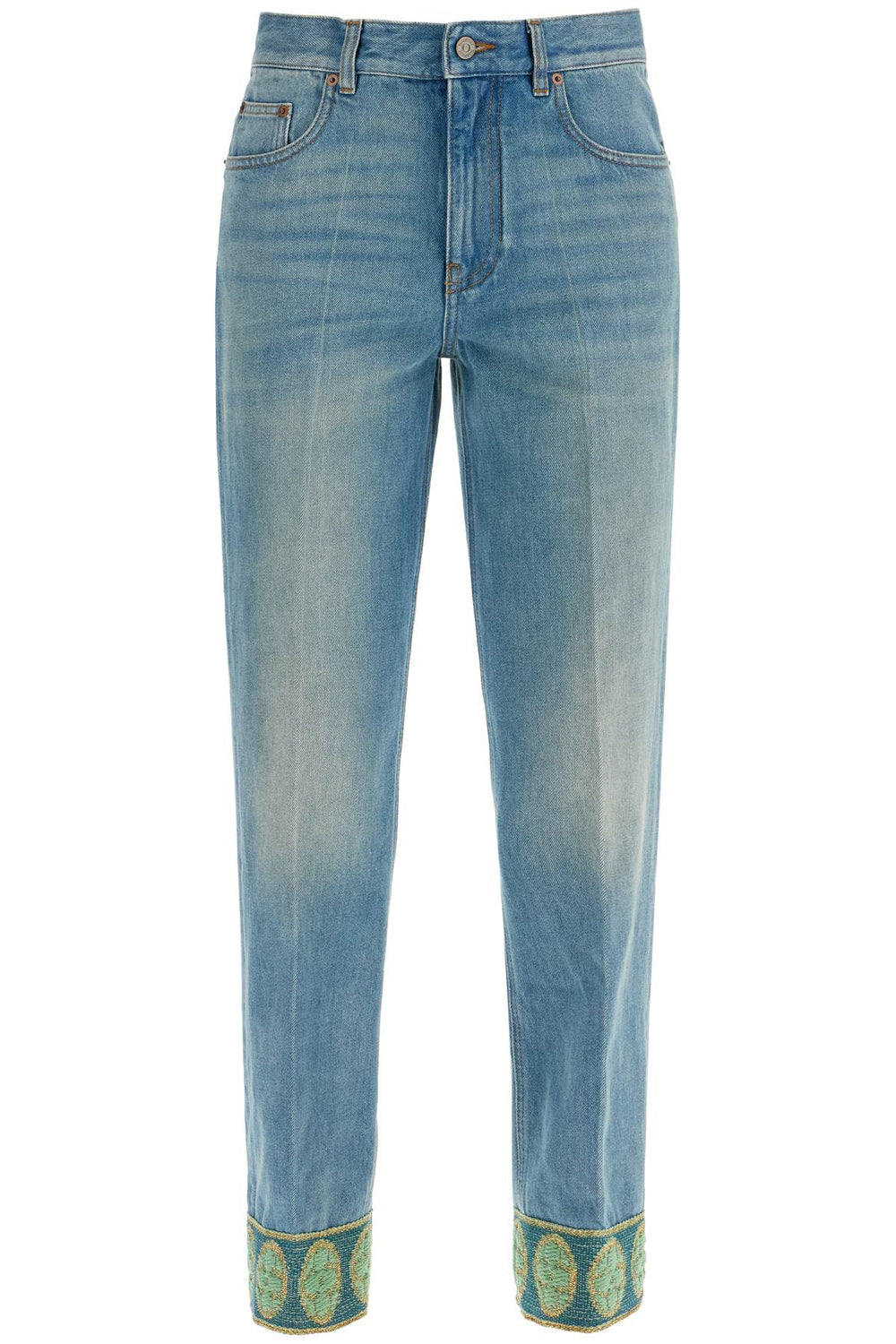 Valentino Garavani Medium Blue Embroidered High Waisted Jeans