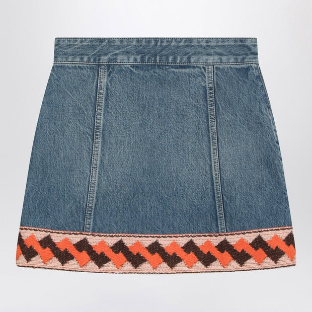 Valentino Denim Mini Skirt With Jacquard Trim