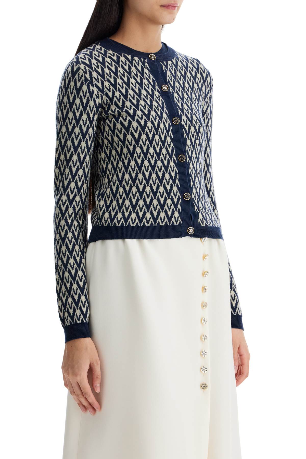 Valentino Garavani Ida Jacquard Wool Toute La V Cardigan