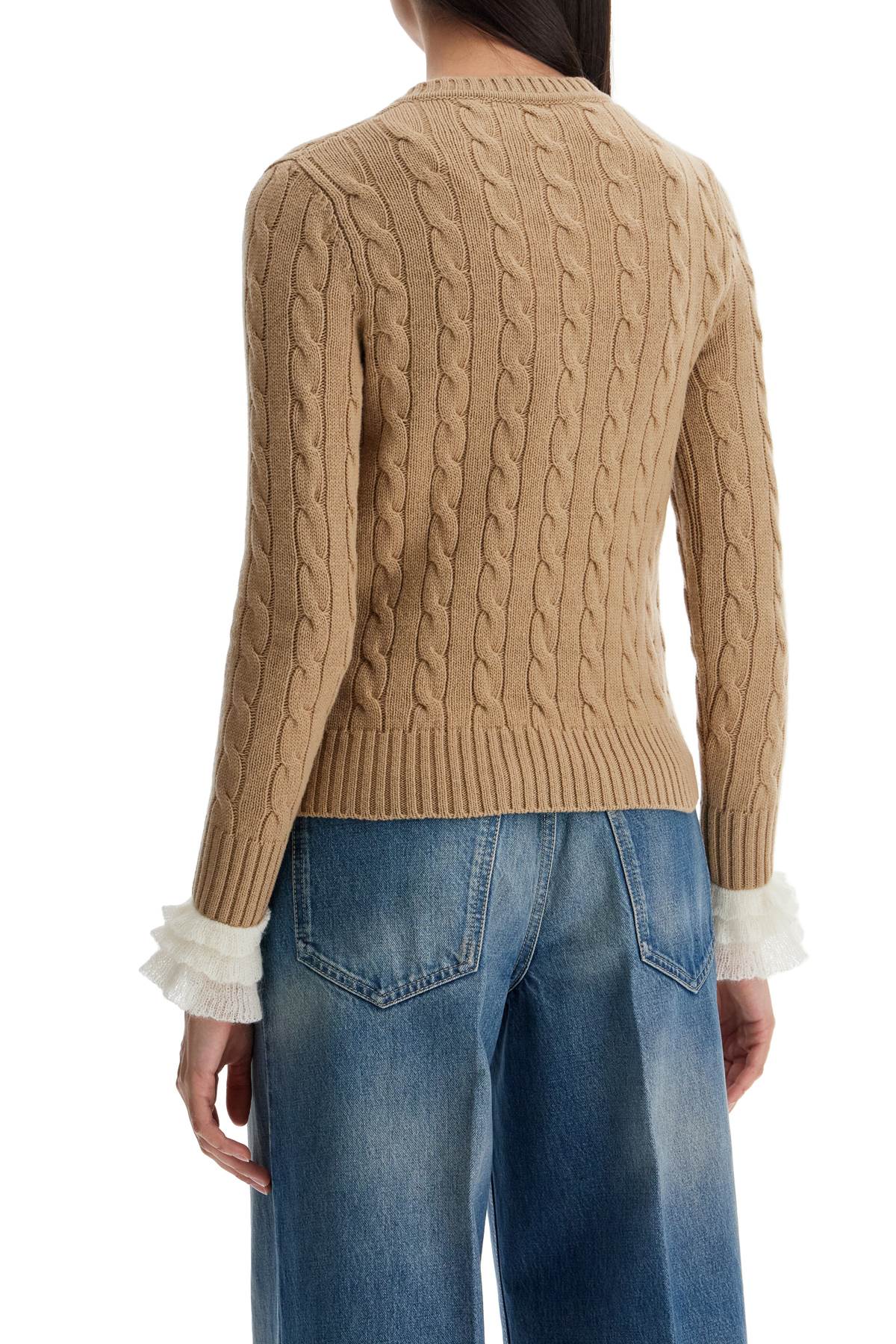 Valentino Garavani Beige And Ivory Cable Knit Crew Neck Sweater