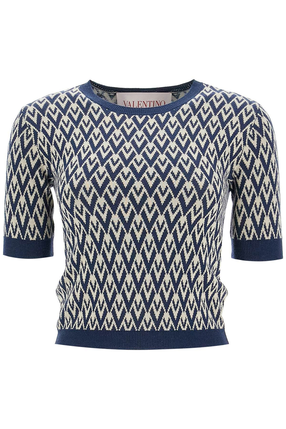 Valentino Garavani Jacquard Knit Short-Sleeved Toute La V Sweater